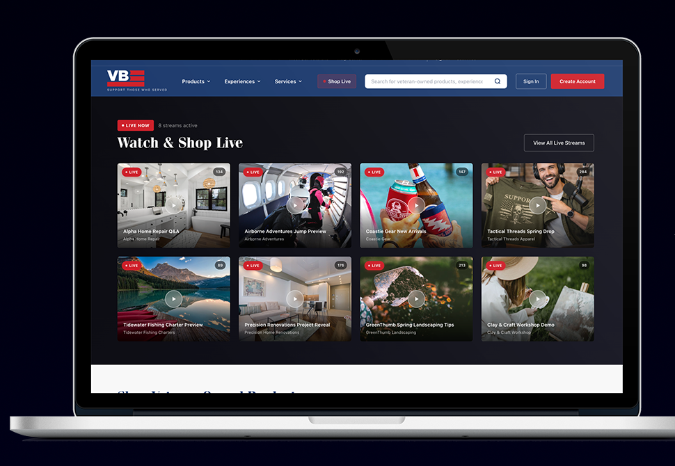 Veteran Brands marketplace preview on laptop